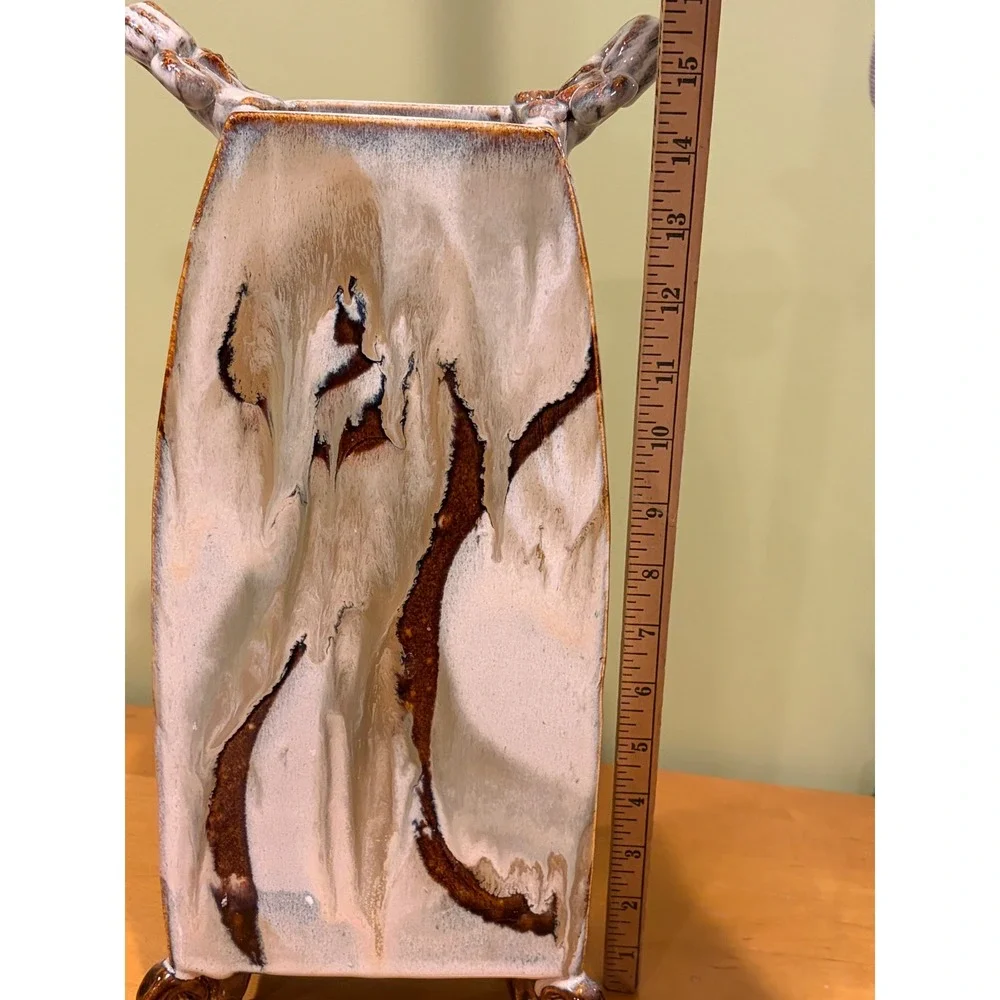 Soden Studio Pottery Large Footed Rectangular Vase Drip Glaze Signed 15.5